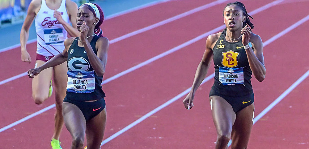 NCAA Women's 400 — Oakley CR, Whyte Sub-49 After Stretch Battle